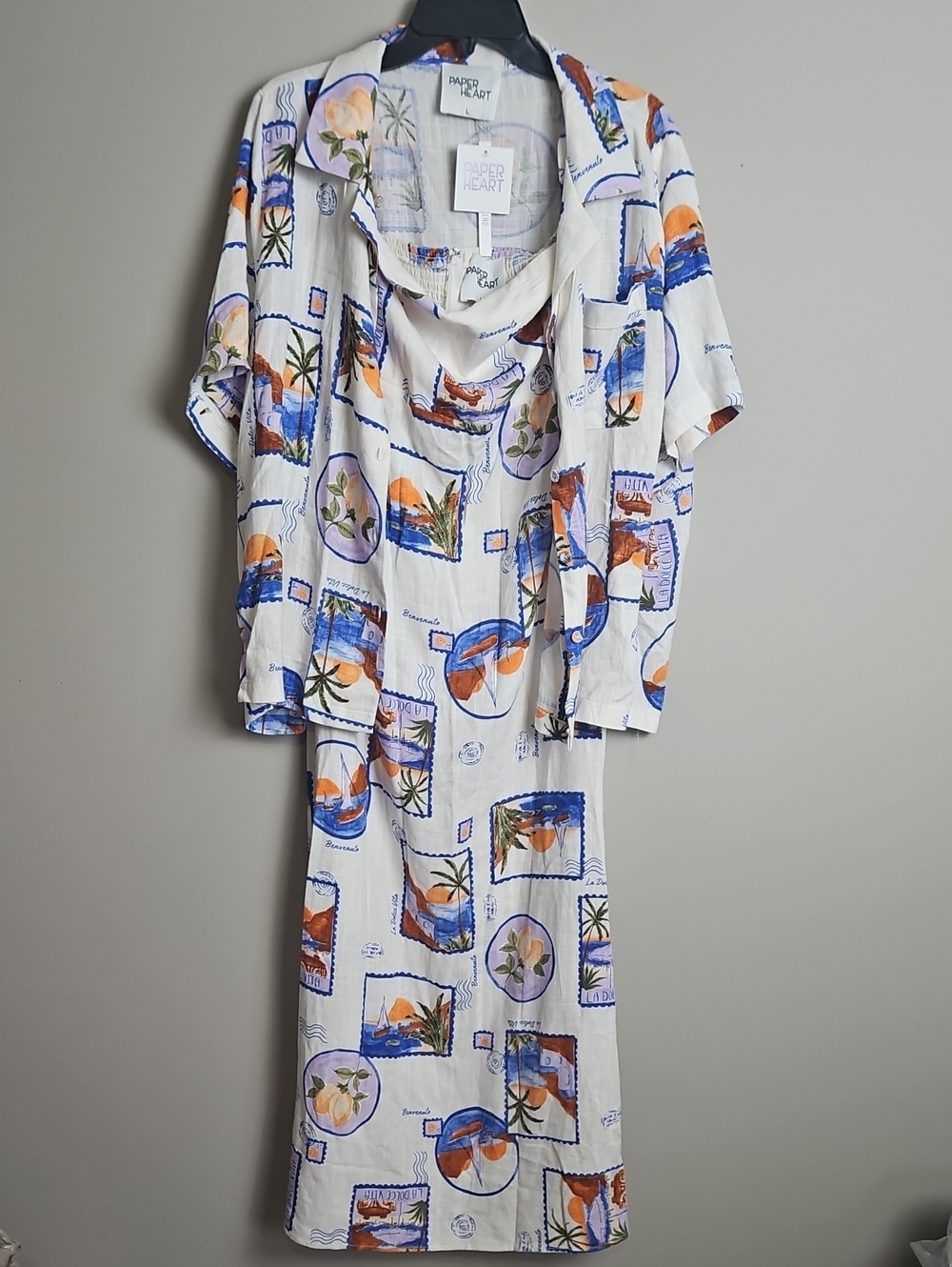 Paper Heart Linen Blend Strapless Dress & Boxy S/S Top Set: White/print: Size- L